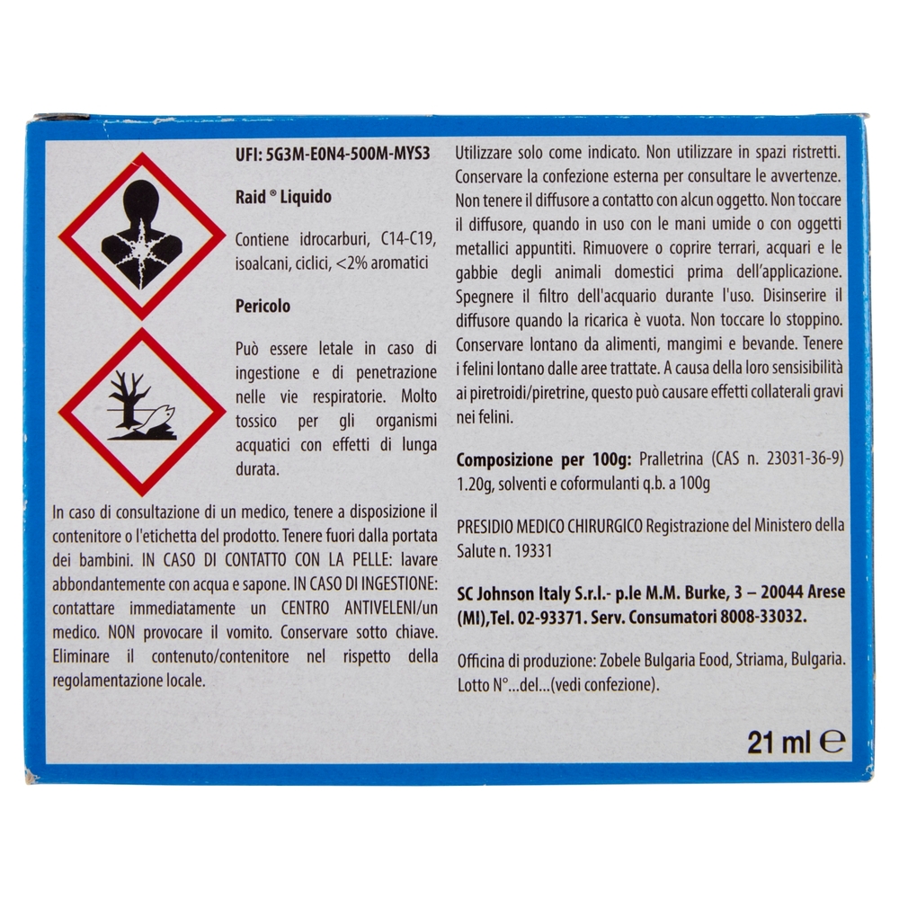 Raid Liquido Elettrico Antizanzare Contro Zanzare, 30 Notti, 1 Base e 1 Ricarica 21 ml